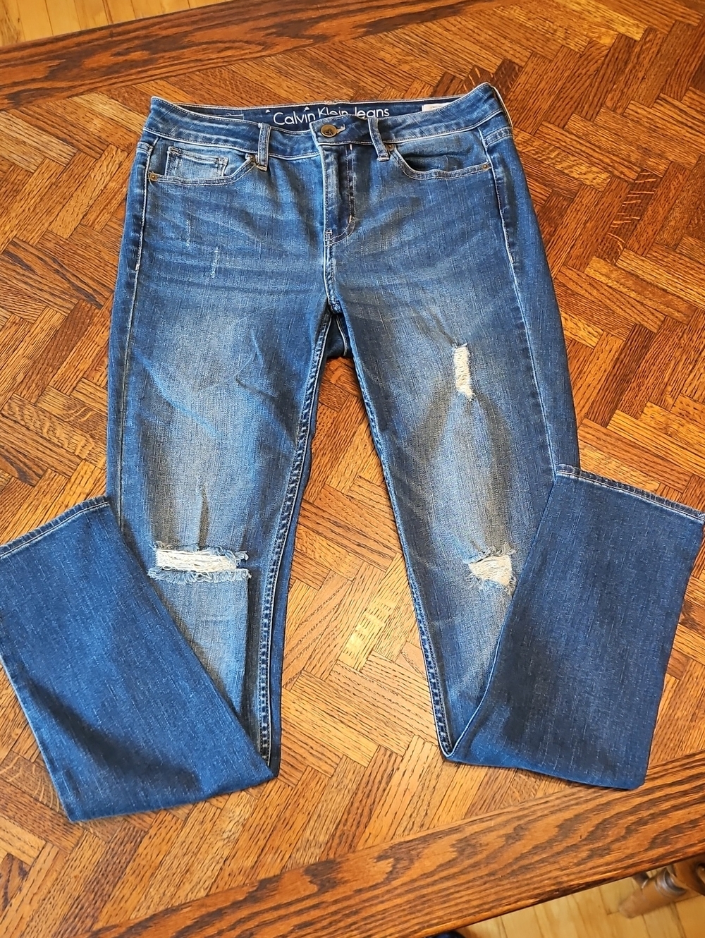 Calvin Klein Women’s Skinny Distressed Denim Jeans - Blue